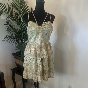 American Eagle Outfitters Floral Tiered Mini Dress - Light Green